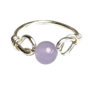 Hand Crafted Purple Dyed Quartz Bead & Silver Tone Copper Wire Ring Sz 6 & 8 NEW